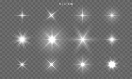 Star shines and light glow sparks, vector bright flare sparkles. Star flash effect on transparent background, isolated sun