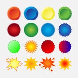 Starburst seals set. Stars emvlemy, glass, shapes, promotional labels, colorful stickers image vector illustration Starburst seals set. Stars emvlemy, glass, shapes, promotional labels, colorful stickers image vector illustration