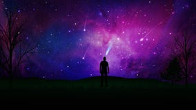 Stargaze, la connexion avec l'univers, silhouette d'homme sur un champ illustration libre de droits Stargaze, la connexion avec l'univers, silhouette d'homme sur un champ illustration libre de droits