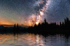 Starry Sky Over The Sea. Fantastic Milky Way. Meteor Shower Royalty Free Stock Photography Starry Sky Over The Sea. Fantastic Milky Way. Meteor Shower Royalty Free Stock Photography