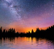 Starry Sky Over The Sea. Fantastic Milky Way. Meteor Shower Royalty Free Stock Photography Starry Sky Over The Sea. Fantastic Milky Way. Meteor Shower Royalty Free Stock Photography