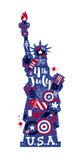 Statue of Liberty illustration with abstract floral and patriotic elements. 4 July Independence Day vector template