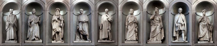 Statues gallery famous renaissance artists writers, Uffizi, Florence, Italy