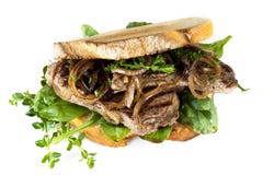 Steak Sandwich with Caramelized Onions and Herbs Isolated stock photos Steak Sandwich with Caramelized Onions and Herbs Isolated stock photos
