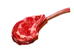 Steak the Tomahawk rests on a white background. stock image Steak the Tomahawk rests on a white background. stock image