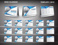 Stellen Sie Tischkalenderschablonendesignvektor 2019 und Tischkalender ein stock abbildung Stellen Sie Tischkalenderschablonendesignvektor 2019 und Tischkalender ein stock abbildung