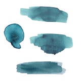Stellen Sie vom bunten Aquarellspritzen des Türkises auf weißem Hintergrund ein Die Farbe, die im Papier spritzt lizenzfreie abbildung Stellen Sie vom bunten Aquarellspritzen des Türkises auf weißem Hintergrund ein Die Farbe, die im Papier spritzt lizenzfreie abbildung