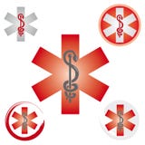 Stellen Sie von den Notstern-Ikonen mit Caduceus-Symbol-rot- Gesundheit/Apotheke ein vektor abbildung Stellen Sie von den Notstern-Ikonen mit Caduceus-Symbol-rot- Gesundheit/Apotheke ein vektor abbildung
