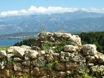 Stenen väggen, sten, ser, från, fortet, novigrad som är zadar fotografering för bildbyråer Stenen väggen, sten, ser, från, fortet, novigrad som är zadar fotografering för bildbyråer