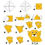 Step By Step Instructions How To Make Origami A Cat. Stock Vector