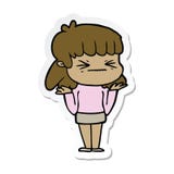 Sticker Of A Cartoon Angry Girl Royalty Free Stock Image