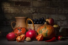 Still Life With Fruit And Pumpkin Stock Images Still Life With Fruit And Pumpkin Stock Images