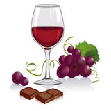 Stillleben mit einem Glas Wein, Trauben und chocol lizenzfreie abbildung Stillleben mit einem Glas Wein, Trauben und chocol lizenzfreie abbildung
