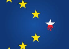 Stjärnan med den polska flaggan går i väg från EU-stjärnor stock illustrationer Stjärnan med den polska flaggan går i väg från EU-stjärnor stock illustrationer