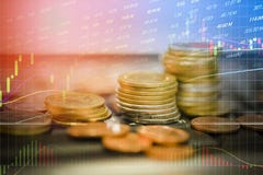 Stock forex trading gold coin investment - business graph charts of financial board display stock future royalty free stock photography Stock forex trading gold coin investment - business graph charts of financial board display stock future royalty free stock photography