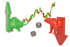 Stock trading corporate bear and bull with arrow. 3D illustration. stock illustration Stock trading corporate bear and bull with arrow. 3D illustration. stock illustration