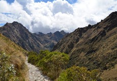 Stone Inca Trail Path in the Andes stock photos Stone Inca Trail Path in the Andes stock photos