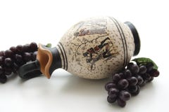 Stone Jug With Wine Grapes Stock Images