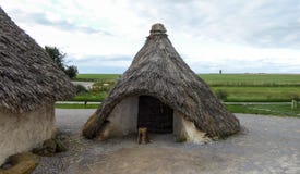 Stonehenge prehistoryczny zabytek, Stonehenge domów Neolityczna wystawa, pogodny popołudnie - Salisbury, Anglia fotografia stock Stonehenge prehistoryczny zabytek, Stonehenge domów Neolityczna wystawa, pogodny popołudnie - Salisbury, Anglia fotografia stock