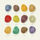 Stones Set With Chinese Zodiac Signs Stock Image