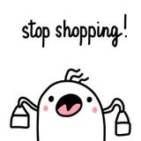 Stoppa att shoppa den utdragna illustrationen för handen med den gulliga marshmallowen för tryck för period för service för psyko stock illustrationer Stoppa att shoppa den utdragna illustrationen för handen med den gulliga marshmallowen för tryck för period för service för psyko stock illustrationer