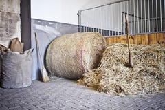 Storage of bales of hay and straw in the stable
