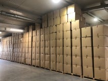 Storage of cardboard boxes on production stock image Storage of cardboard boxes on production stock image