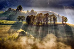 Storartad soluppgång i Transylvaniaet County i Rumänien med mist i höst royaltyfri foto Storartad soluppgång i Transylvaniaet County i Rumänien med mist i höst royaltyfri foto