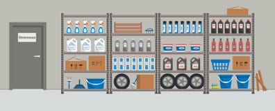 Storeroom. Shelving with household goods. Warehouse racks royalty free illustration Storeroom. Shelving with household goods. Warehouse racks royalty free illustration
