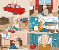 Storyboard with a little boy playing a car stock illustration Storyboard with a little boy playing a car stock illustration