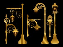 Straatlantaarn, gouden de vector van weglichten vector illustratie Straatlantaarn, gouden de vector van weglichten vector illustratie