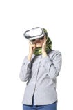 Strange feeling, young woman with hijab viewing virtual reality stock photography Strange feeling, young woman with hijab viewing virtual reality stock photography