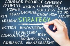 Stratégie et concept de vision avec des mots populaires de langage de gestion photo stock Stratégie et concept de vision avec des mots populaires de langage de gestion photo stock