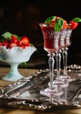 Strawberry and basil cocktails on silver tray stock photos Strawberry and basil cocktails on silver tray stock photos