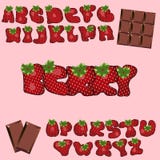 Strawberry font. Berry cartoon lettering alphabet. Fruits ABC vector illustration Strawberry font. Berry cartoon lettering alphabet. Fruits ABC vector illustration