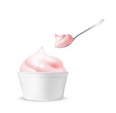Strawberry ice cream in a cup with a spoon vector illustration Strawberry ice cream in a cup with a spoon vector illustration