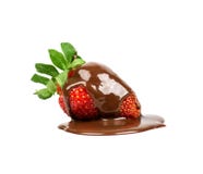 Strawberry In Chocolate Isolated Stock Image