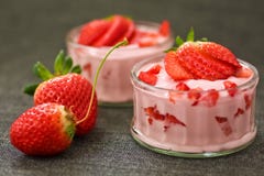 Strawberry Yogurt On Grey Stock Photography