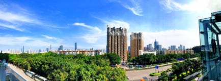 Streemeningen van het Shenzhenpanorama stock afbeelding Streemeningen van het Shenzhenpanorama stock afbeelding