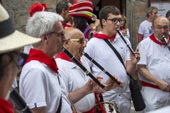 Street band in Pamplona, Spain during the San Fermin festival