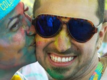 Street Colored Happy Kiss At The Color Run Stock Image