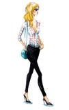 Street fashion.a girl walking. Summer look. watercolor painting. stock illustration Street fashion.a girl walking. Summer look. watercolor painting. stock illustration