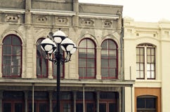 Street Lamp & Historical Buildings in Downtown Galveston Island, Texas