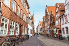 Street with Medieval old brick buildings. Luneburg. Germany royalty free stock photo Street with Medieval old brick buildings. Luneburg. Germany royalty free stock photo