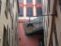 Streetview in Genova with colored walls stock image Streetview in Genova with colored walls stock image