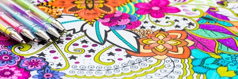 stress relieving trend. Art therapy, mental health, creativity and mindfulness concept. Web banner.