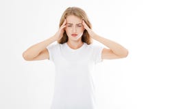 Stressed Exhausted caucasian Woman Having Strong Tension Headache. Portrait Of Sick Girl Suffering From Head Migraine, Feeling Pr royalty free stock photos Stressed Exhausted caucasian Woman Having Strong Tension Headache. Portrait Of Sick Girl Suffering From Head Migraine, Feeling Pr royalty free stock photos