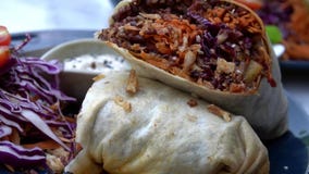 Strikt vegetariantortillasjal, burritorulle med grillade vegetabes Livsstilar av hälsa och hållbarheten arkivfilmer Strikt vegetariantortillasjal, burritorulle med grillade vegetabes Livsstilar av hälsa och hållbarheten arkivfilmer