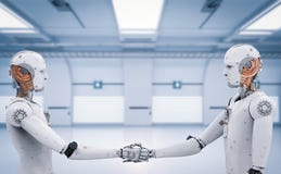 Stringere della mano del robot di Android fotografie stock Stringere della mano del robot di Android fotografie stock