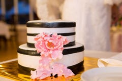 Striped wedding cake and pink flower royalty free stock photos Striped wedding cake and pink flower royalty free stock photos